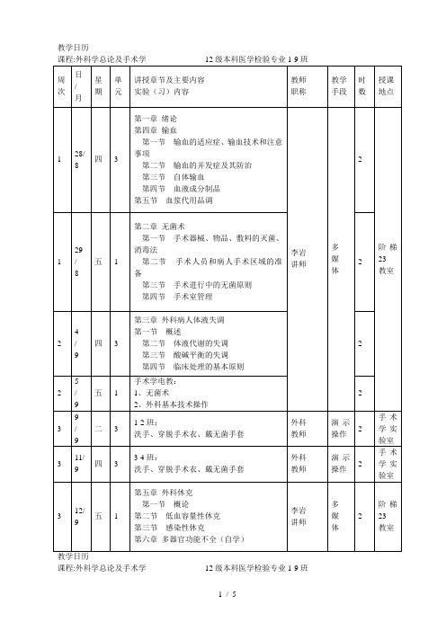 课程外科学总论及手术学 12级本科医学检验专业19班[001]