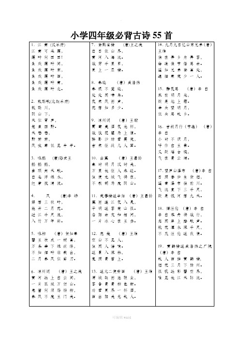小学四年级必背古诗55首
