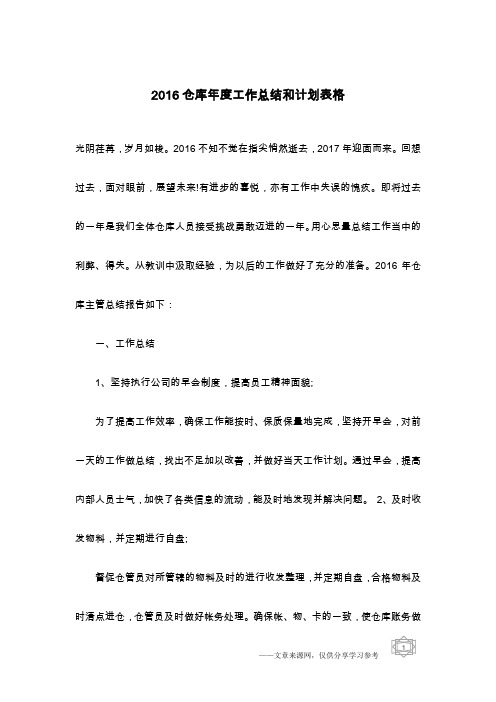 2016仓库年度工作总结和计划表格