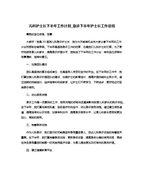 儿科护士长下半年工作计划_急诊下半年护士长工作总结