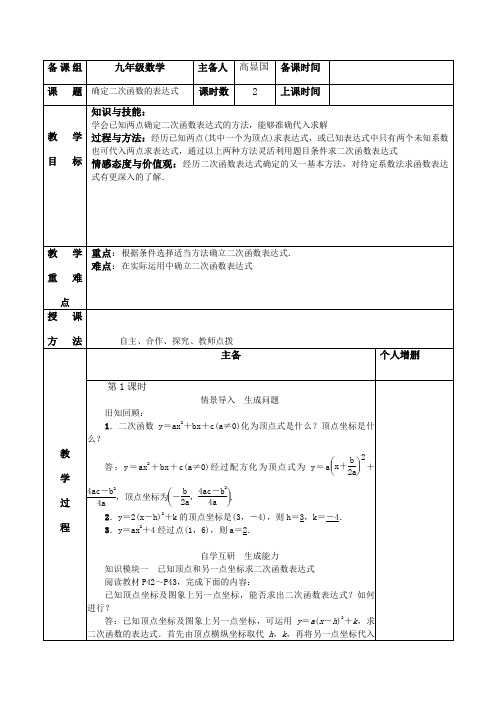 确定二次函数的表达式