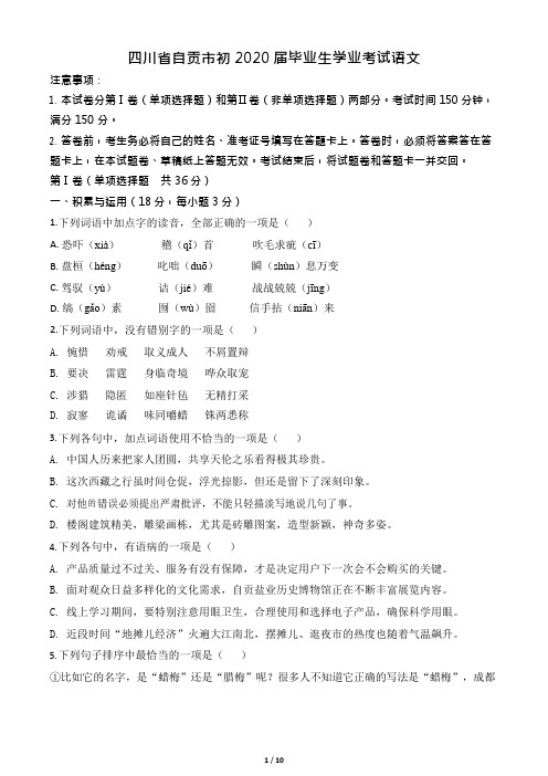 2020年四川省自贡市中考语文试题(解析版)