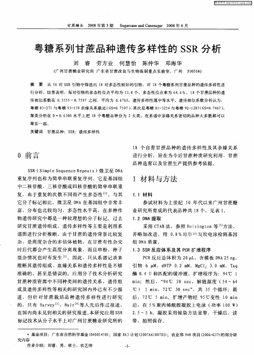 粤糖系列甘蔗品种遗传多样性的SSR分析