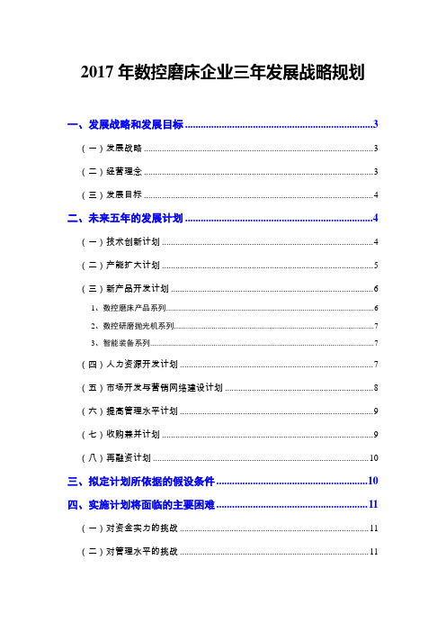 2017年数控磨床企业三年发展战略规划