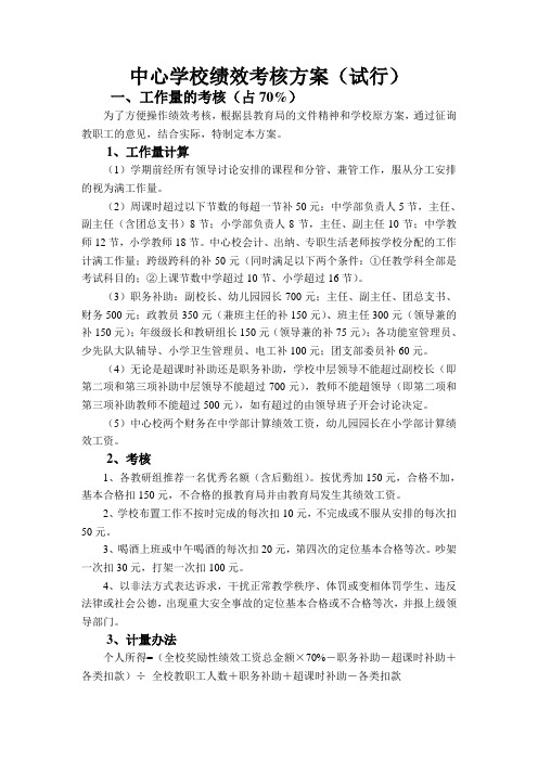 中心学校绩效考核方案(试行)