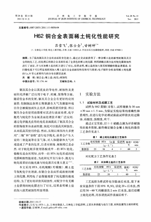 H62铜合金表面稀土钝化性能研究