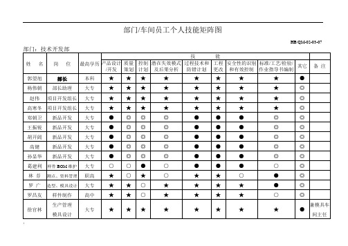 技术开发部个人技能矩阵图