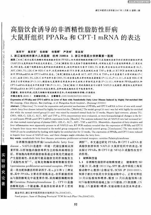 高脂饮食诱导的非酒精性脂肪性肝病大鼠肝组织PPARα和CPT—ⅠmRNA的表达