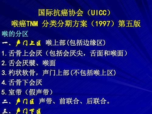 国际抗癌协会(UICC)喉癌TNM分类分期方案(1997)第五