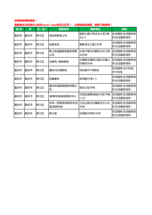 2020新版重庆市重庆市黔江区家政工商企业公司商家名录名单黄页联系方式电话大全10家
