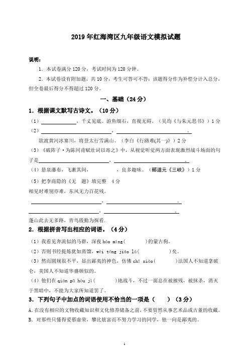 2019年红海湾区九年级语文模拟试题