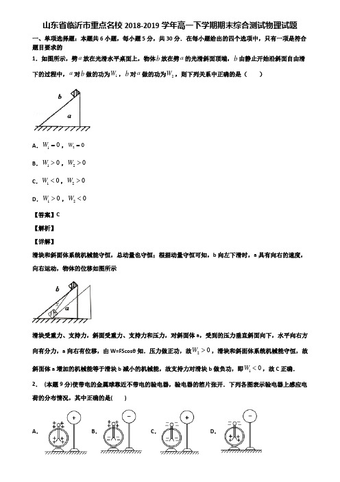 山东省临沂市重点名校2018-2019学年高一下学期期末综合测试物理试题含解析