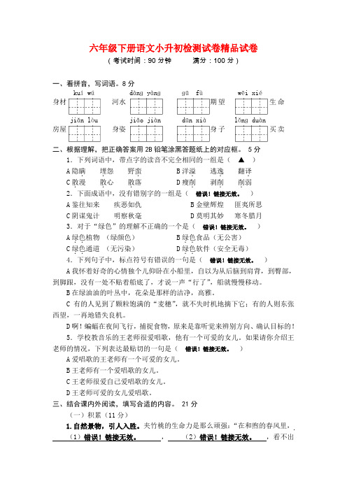 【小升初语文毕业考试】2019年苏教版语文六年级下册小升初毕业模拟卷word版11