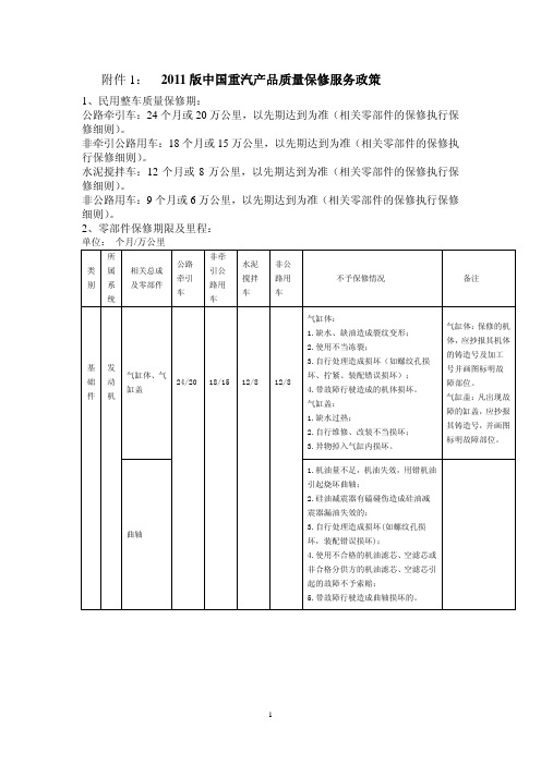 中国重汽保修政策