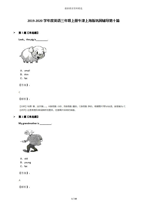 2019-2020学年度英语三年级上册牛津上海版巩固辅导第十篇
