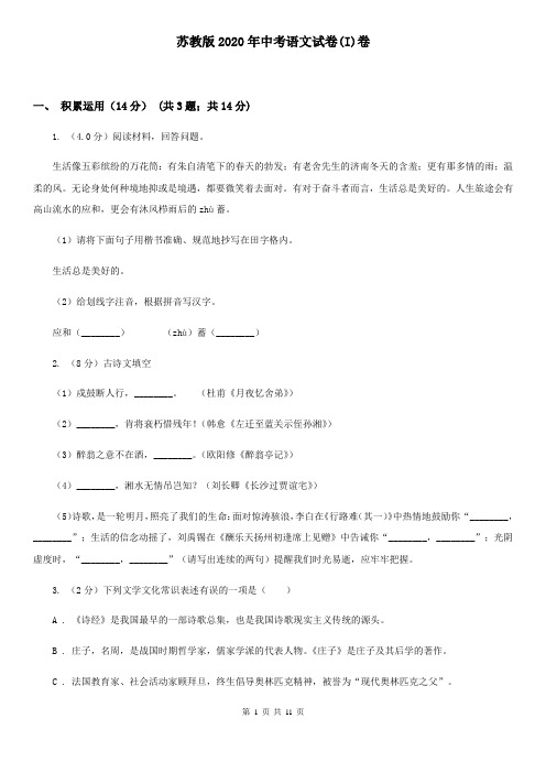 苏教版2020年中考语文试卷(I)卷