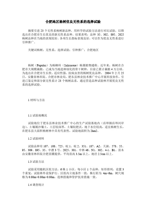 合肥地区杨树优良无性系的选择试验