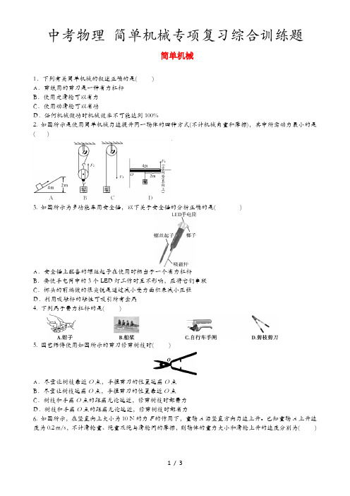 中考物理 简单机械专项复习综合训练题