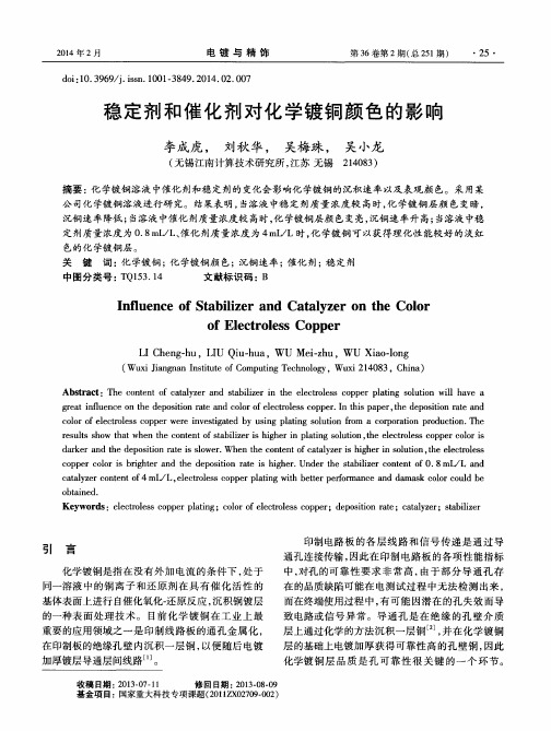 稳定剂和催化剂对化学镀铜颜色的影响
