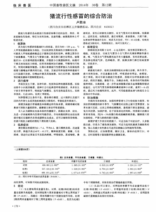 猪流行性感冒的综合防治