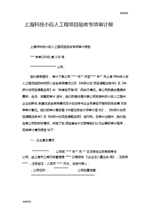 上海科技小巨人工程项目验收专项审计报告