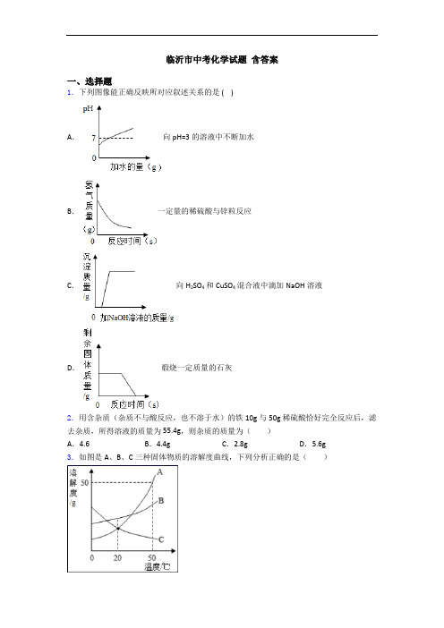 临沂市中考化学试题 含答案