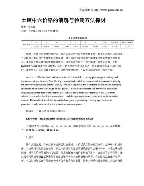 土壤中六价铬的消解与检测方法探讨