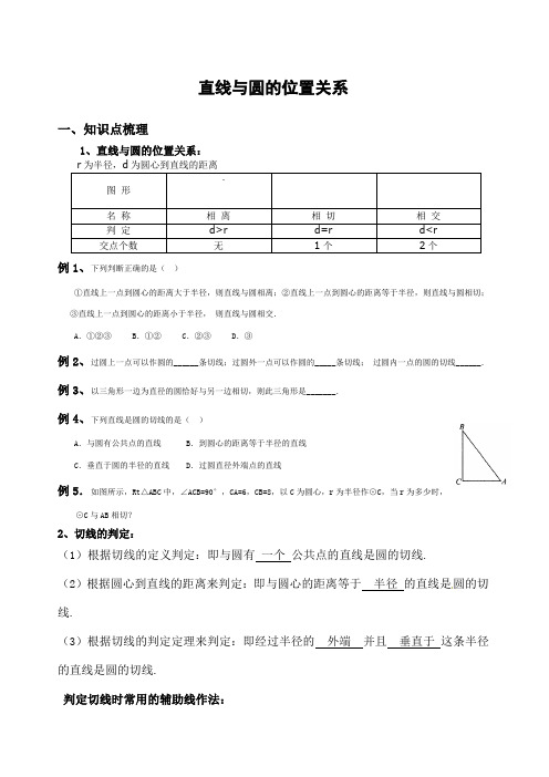 直线与圆的位置关系知识点及例题