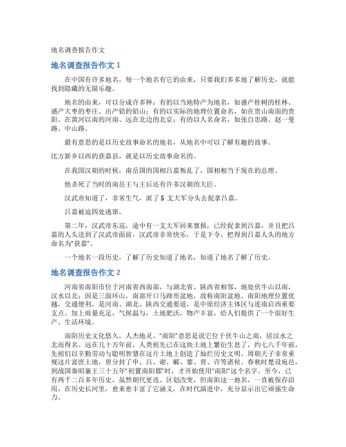 地名调查报告作文