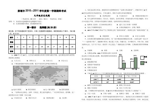 姜堰市2010—2011学年度第一学期期终考试九年级历史试题