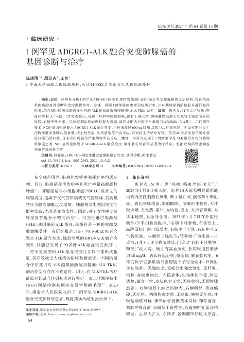 1例罕见ADGRG1-ALK融合突变肺腺癌的基因诊断与治疗