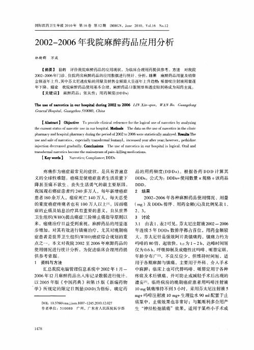 2002—2006年我院麻醉药品应用分析