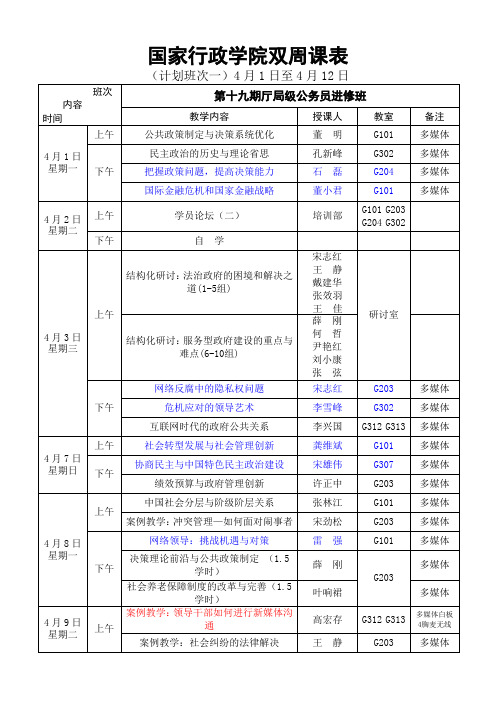 2013双周课表三(2013年4月1日-2013年4月12日)