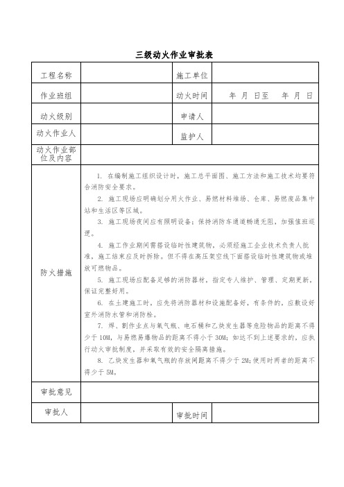 三级动火作业审批表