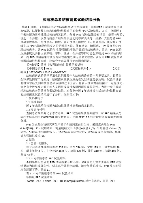 肺结核患者结核菌素试验结果分析