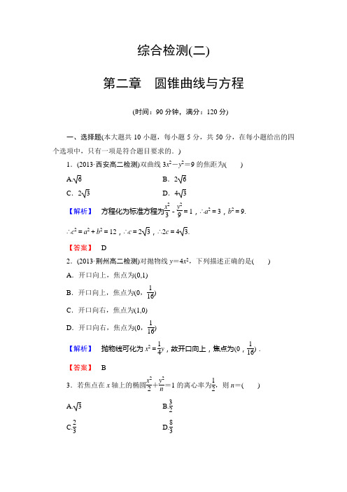 人教新课标版数学高二B版选修2-1 第二章 圆锥曲线与方程 综合检测