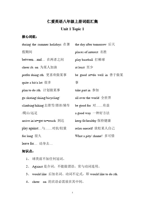 仁爱英语八年级上册词组汇集