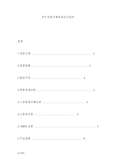 农产品电子商务创业计划书