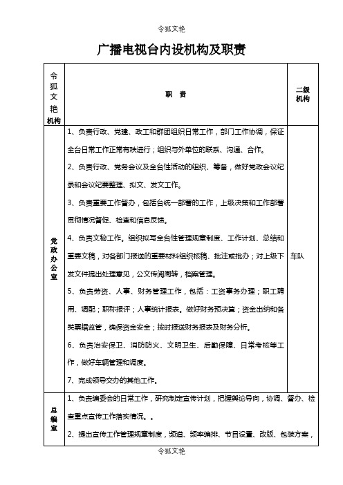 广播电视台内设机构及职责之令狐文艳创作