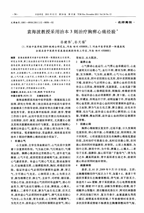 袁海波教授采用治本3则治疗胸痹心痛经验