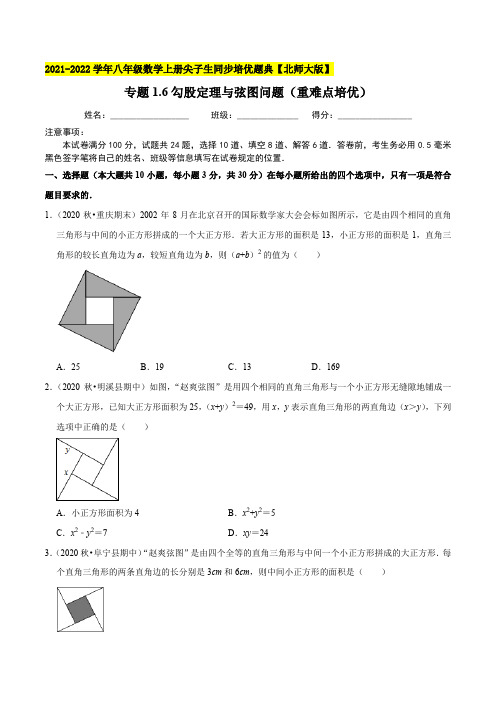 专题16勾股定理与弦图问题-2021-2022学年八年级数学上(原卷版)【北师大版】