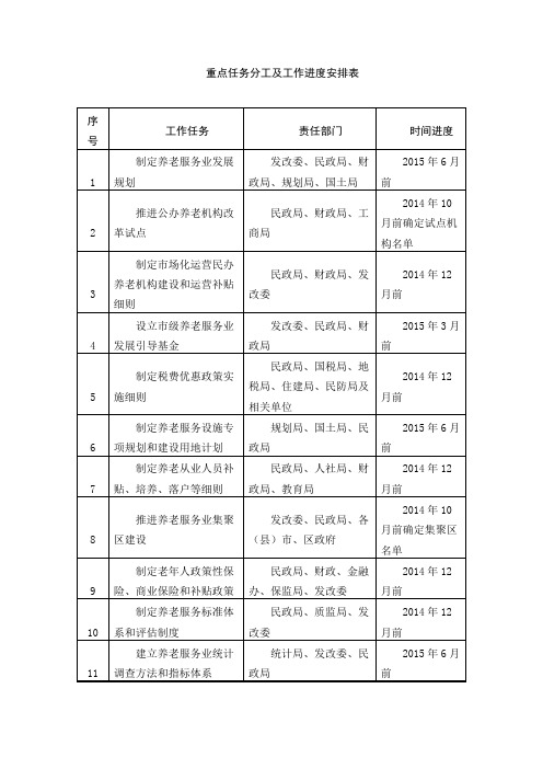 重点任务分工及工作进度安排表