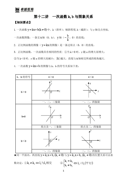 初二数学-第12讲  一次函数k,b与图象关系