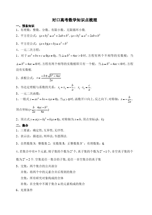 对口高考数学知识点梳理