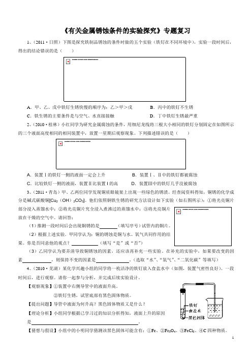 金属锈蚀条件实验探究专题复习资料(A4版)