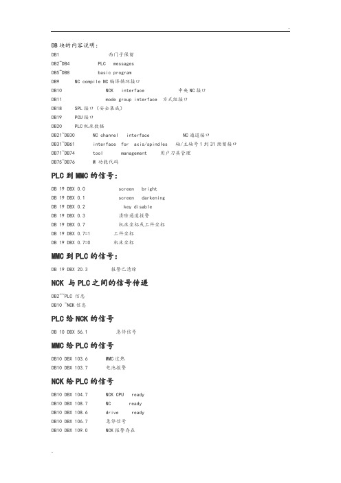 DB块的内容说明和常用信号和功能块和功能说明