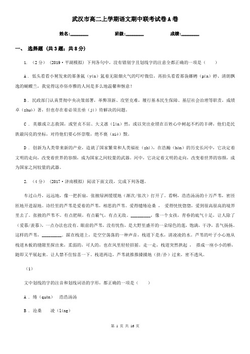 武汉市高二上学期语文期中联考试卷A卷