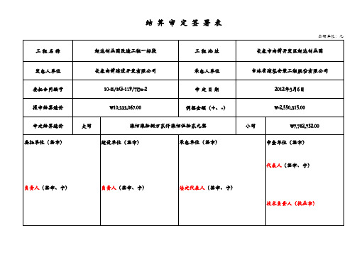 结算审定签署表(表一)