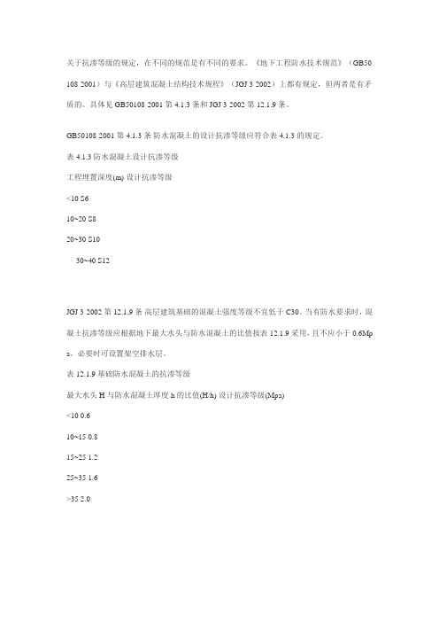 关于抗渗等级的规定