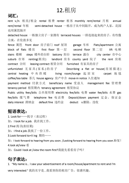 关于租房子的英语表达